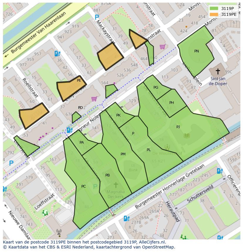 Afbeelding van het postcodegebied 3119 PE op de kaart.