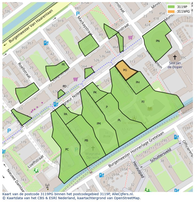 Afbeelding van het postcodegebied 3119 PG op de kaart.