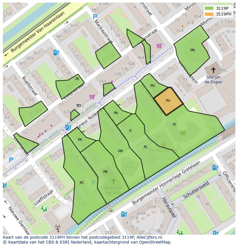 Afbeelding van het postcodegebied 3119 PH op de kaart.