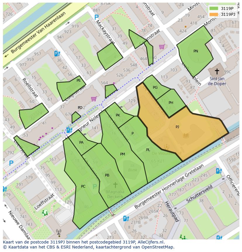 Afbeelding van het postcodegebied 3119 PJ op de kaart.