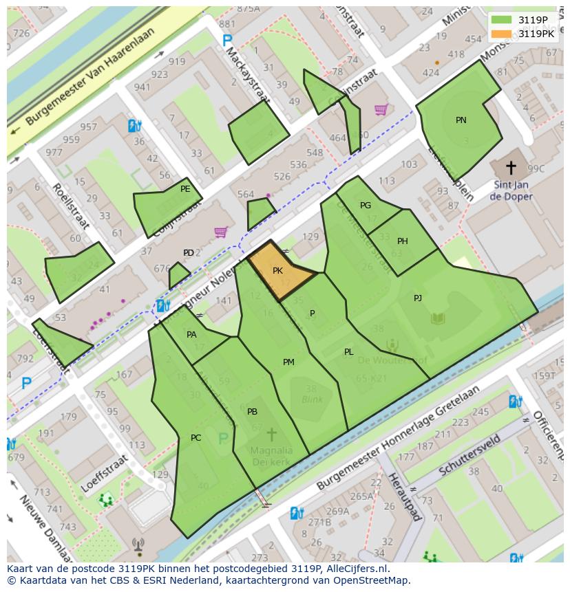 Afbeelding van het postcodegebied 3119 PK op de kaart.