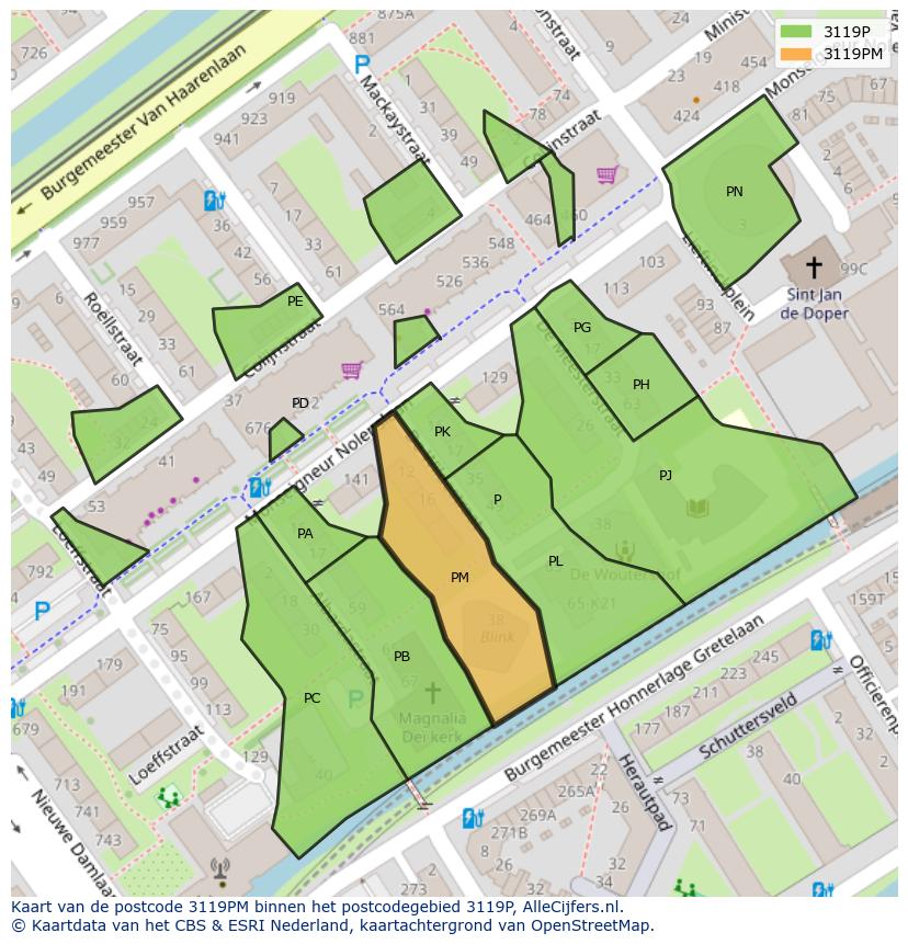 Afbeelding van het postcodegebied 3119 PM op de kaart.