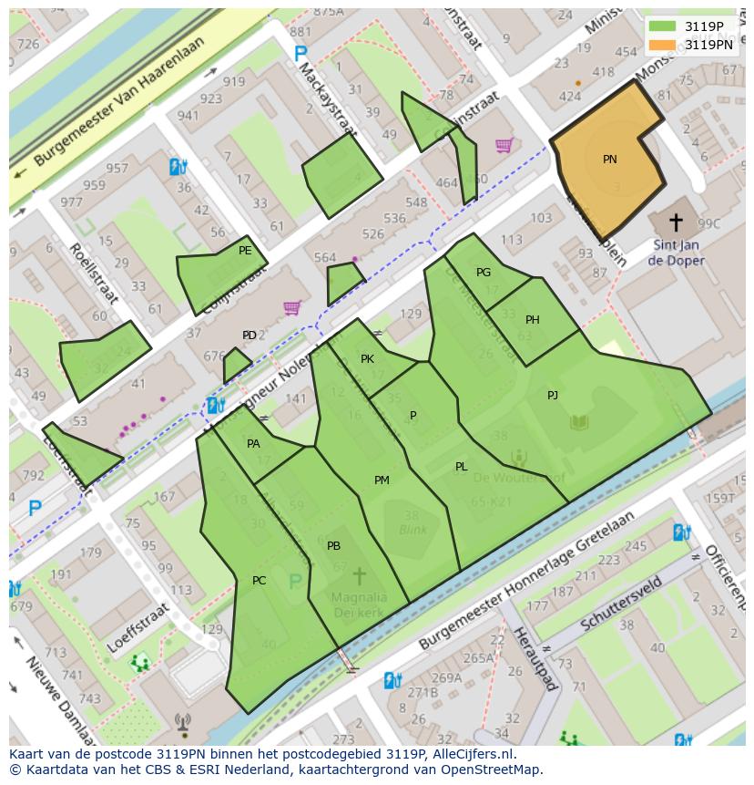 Afbeelding van het postcodegebied 3119 PN op de kaart.