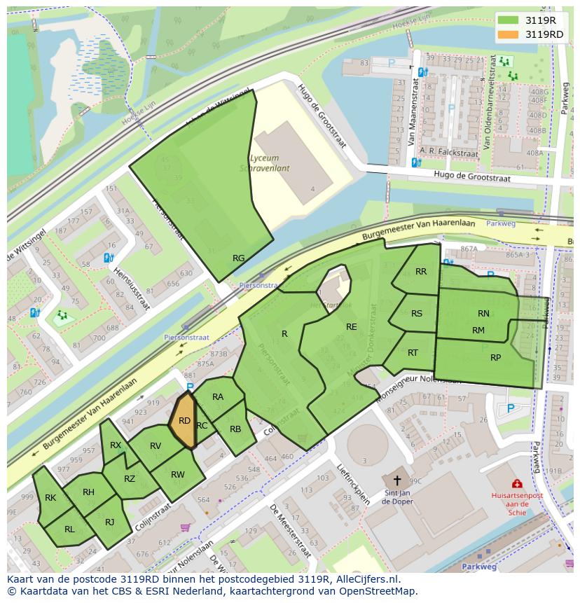 Afbeelding van het postcodegebied 3119 RD op de kaart.