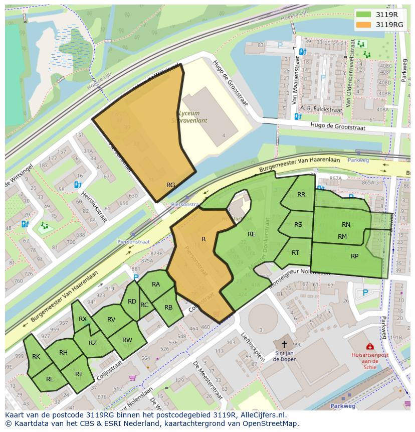 Afbeelding van het postcodegebied 3119 RG op de kaart.