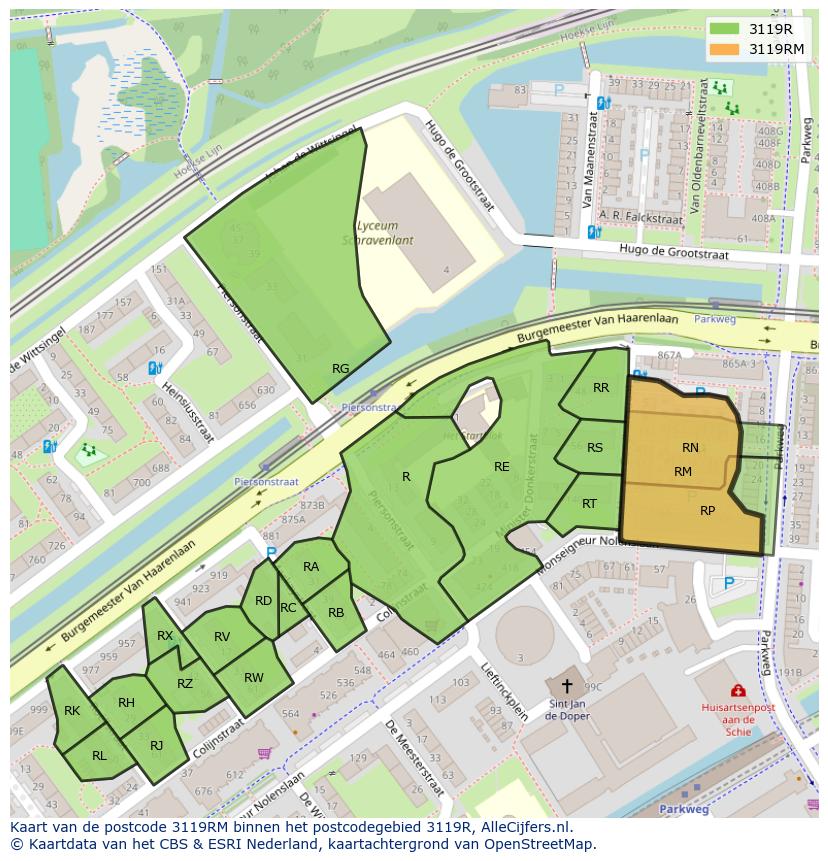 Afbeelding van het postcodegebied 3119 RM op de kaart.