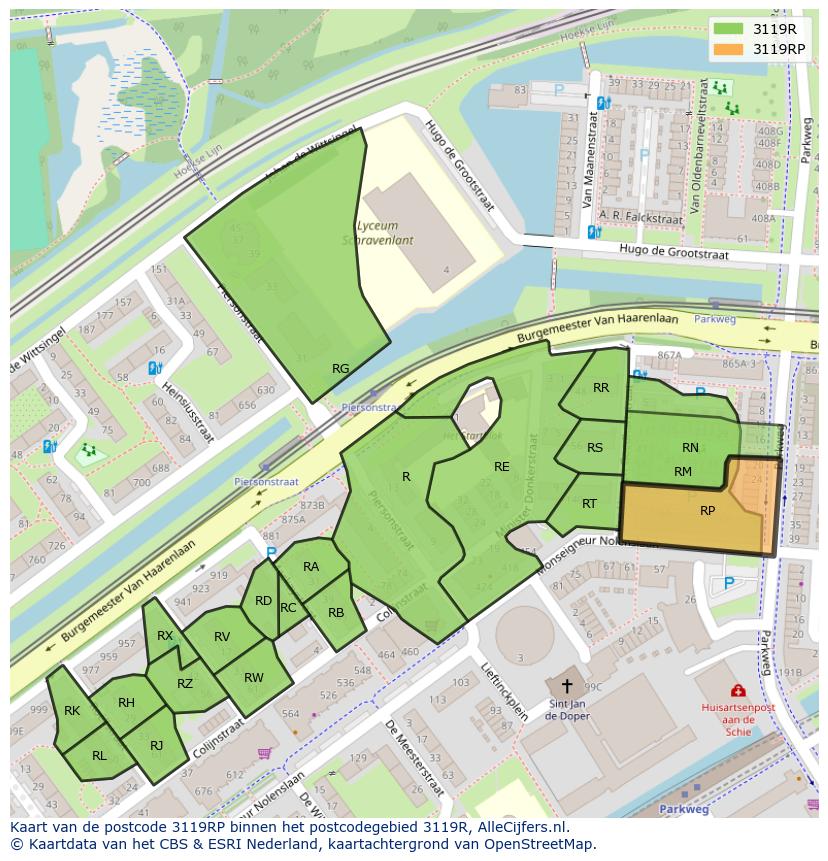 Afbeelding van het postcodegebied 3119 RP op de kaart.