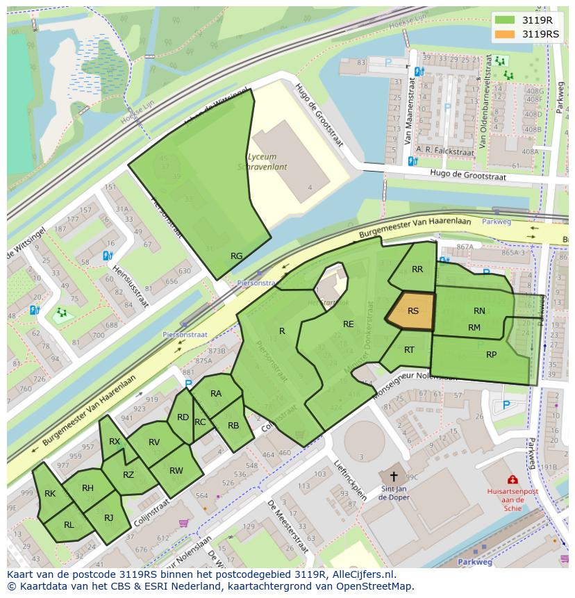 Afbeelding van het postcodegebied 3119 RS op de kaart.