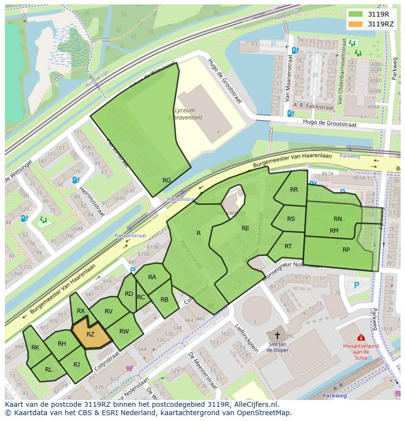 Afbeelding van het postcodegebied 3119 RZ op de kaart.