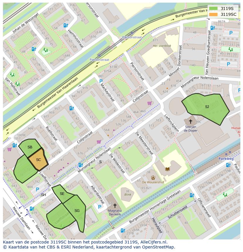 Afbeelding van het postcodegebied 3119 SC op de kaart.