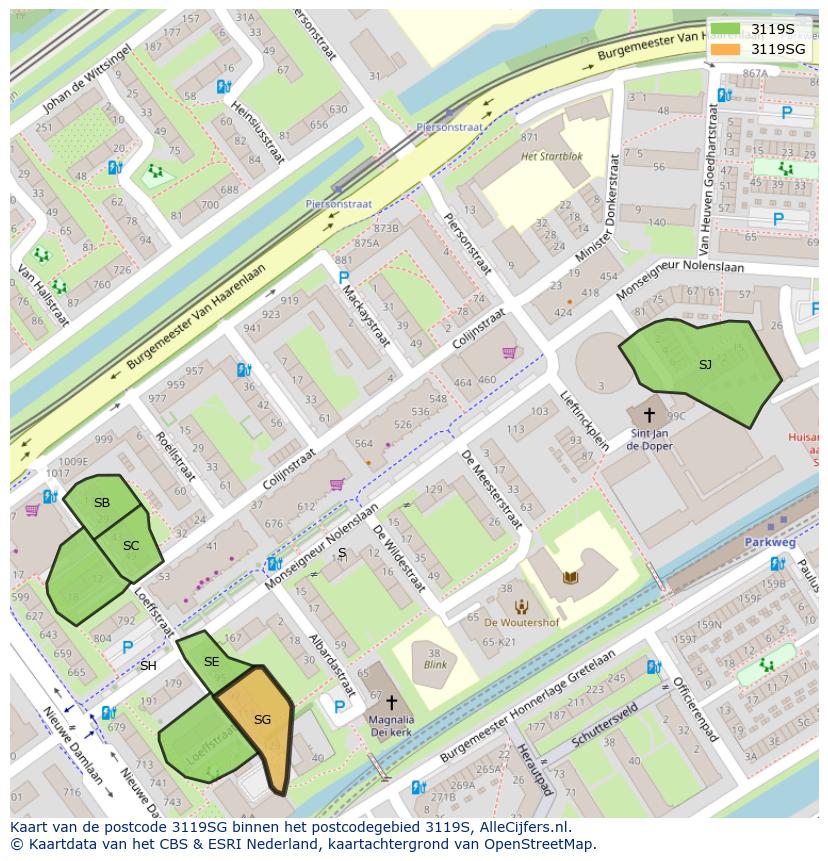 Afbeelding van het postcodegebied 3119 SG op de kaart.