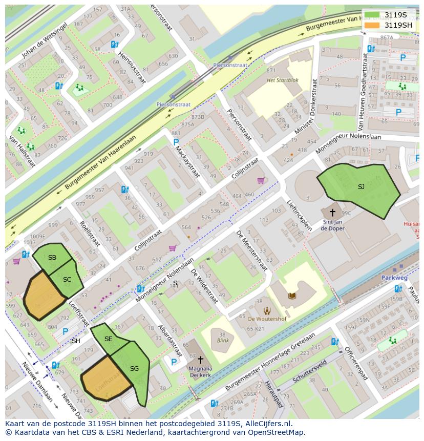 Afbeelding van het postcodegebied 3119 SH op de kaart.