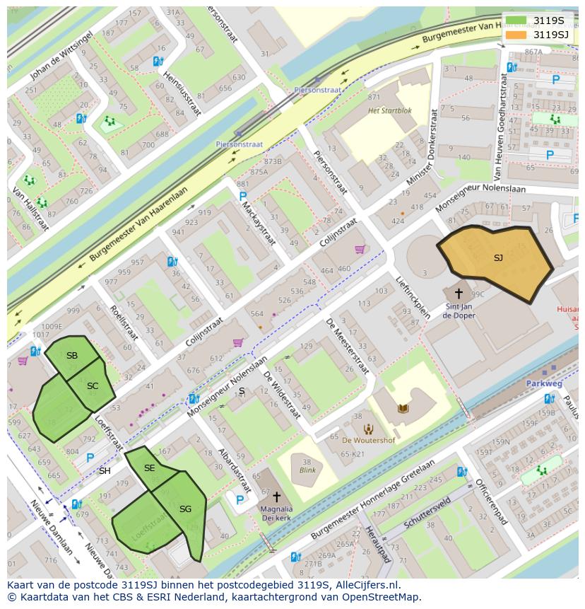 Afbeelding van het postcodegebied 3119 SJ op de kaart.