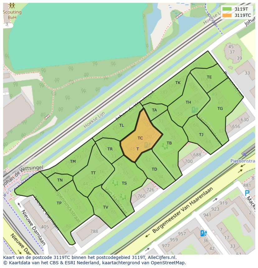 Afbeelding van het postcodegebied 3119 TC op de kaart.
