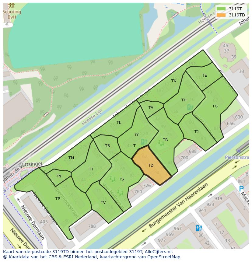 Afbeelding van het postcodegebied 3119 TD op de kaart.
