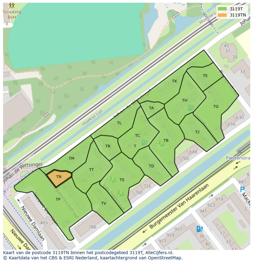 Afbeelding van het postcodegebied 3119 TN op de kaart.