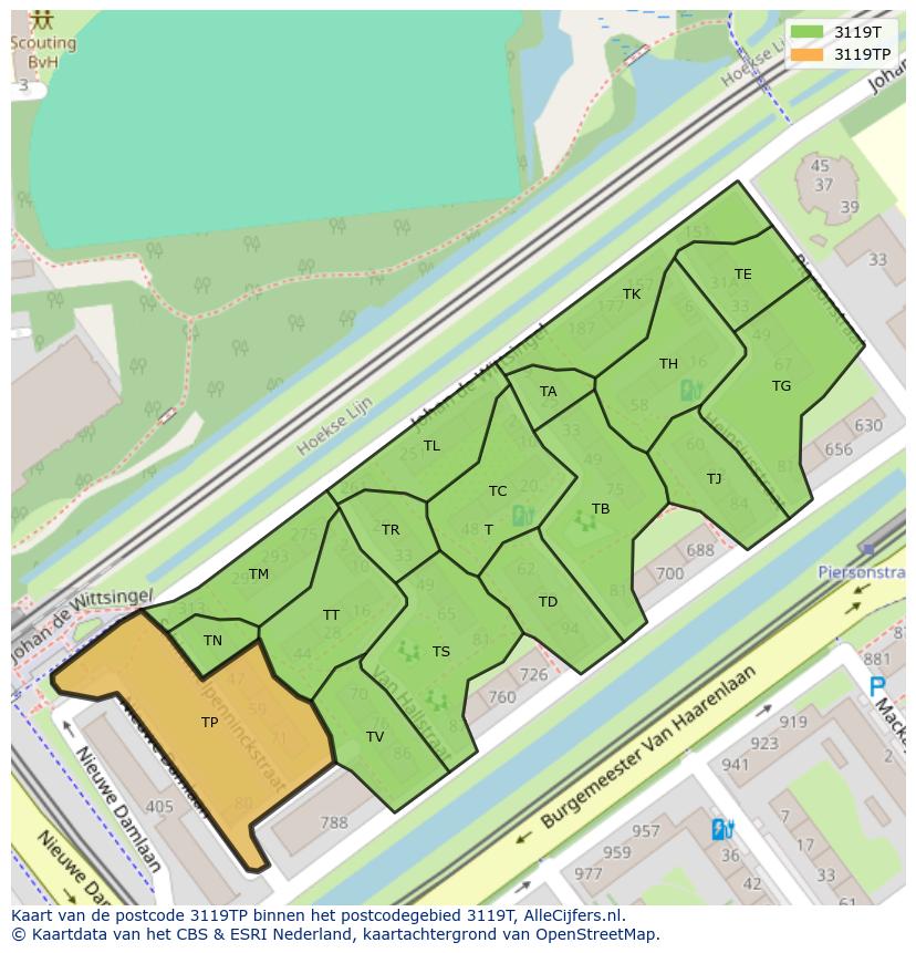 Afbeelding van het postcodegebied 3119 TP op de kaart.