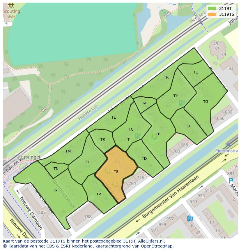 Afbeelding van het postcodegebied 3119 TS op de kaart.