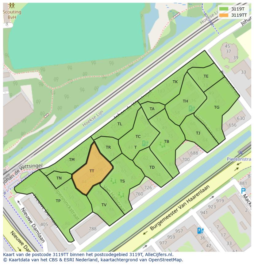 Afbeelding van het postcodegebied 3119 TT op de kaart.