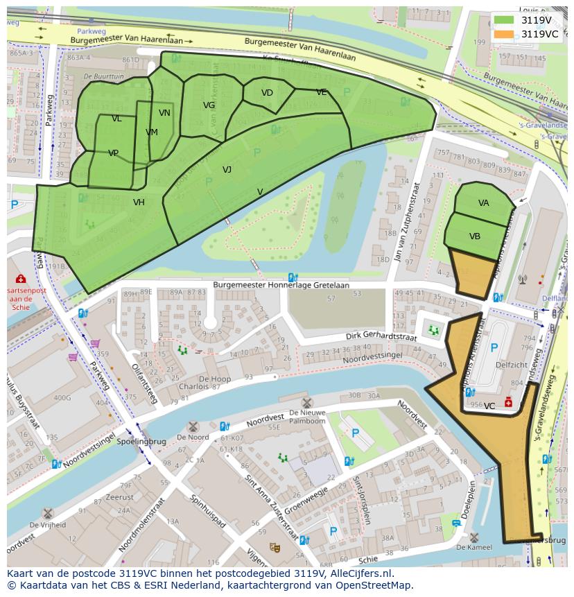 Afbeelding van het postcodegebied 3119 VC op de kaart.