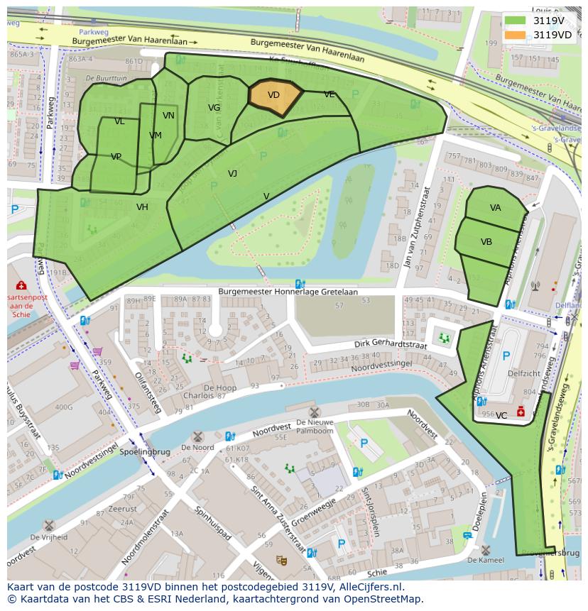 Afbeelding van het postcodegebied 3119 VD op de kaart.