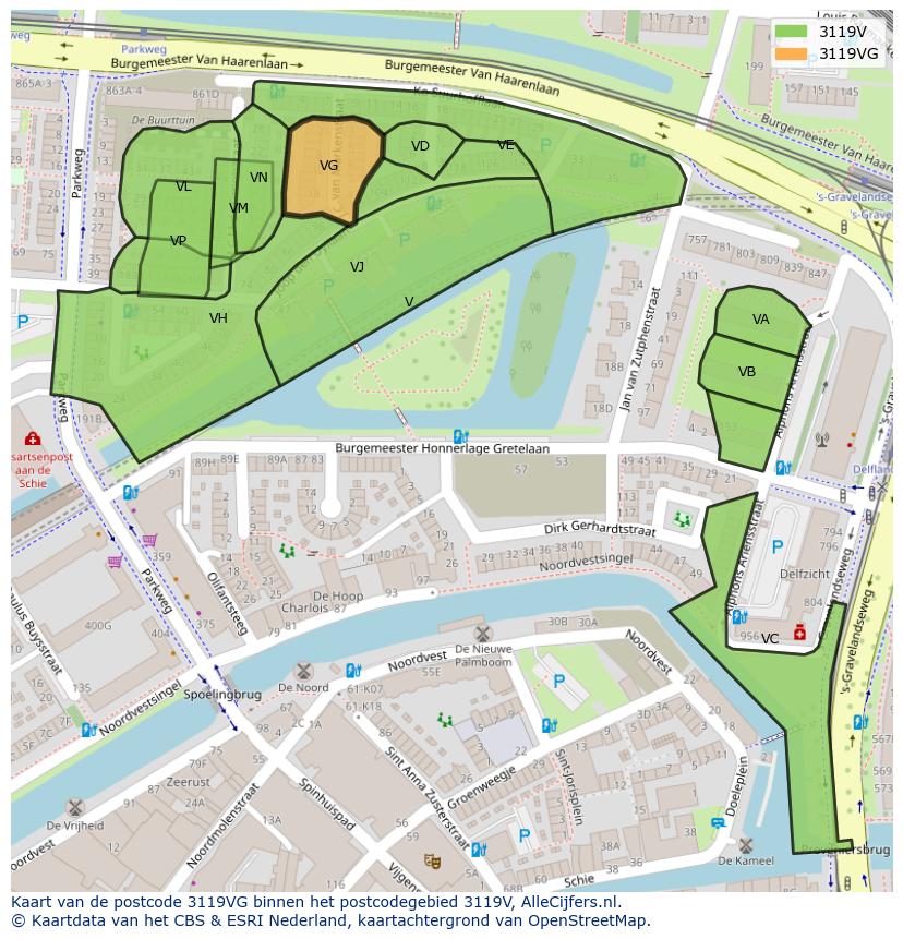 Afbeelding van het postcodegebied 3119 VG op de kaart.