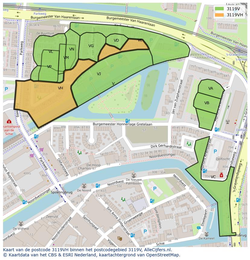 Afbeelding van het postcodegebied 3119 VH op de kaart.