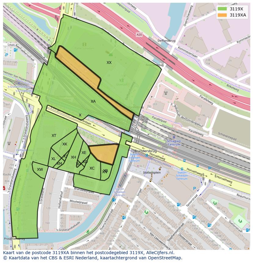 Afbeelding van het postcodegebied 3119 XA op de kaart.