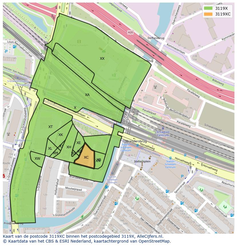 Afbeelding van het postcodegebied 3119 XC op de kaart.