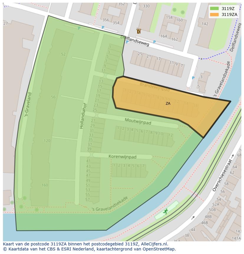 Afbeelding van het postcodegebied 3119 ZA op de kaart.