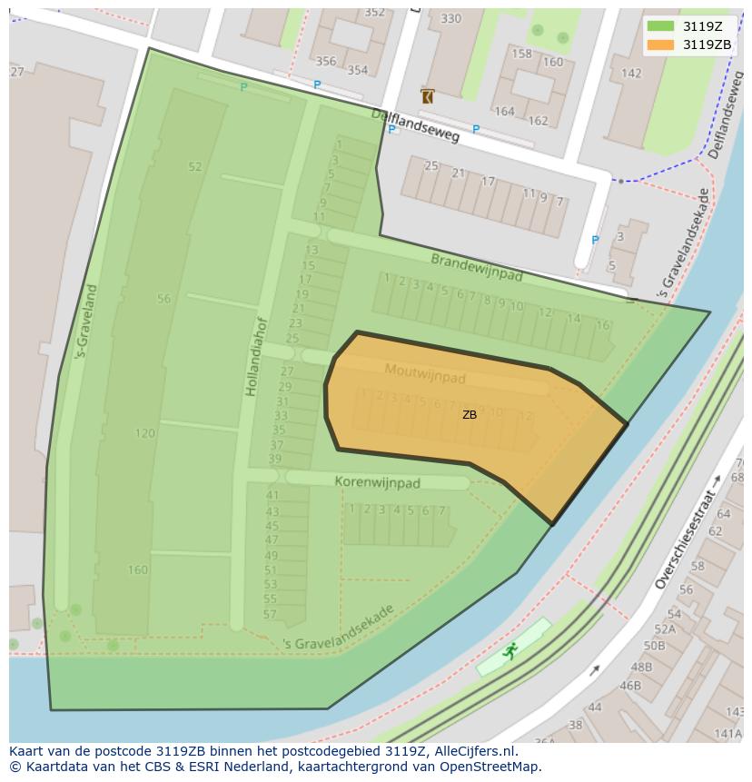 Afbeelding van het postcodegebied 3119 ZB op de kaart.