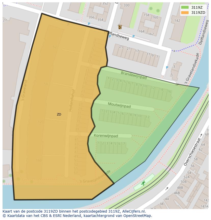 Afbeelding van het postcodegebied 3119 ZD op de kaart.
