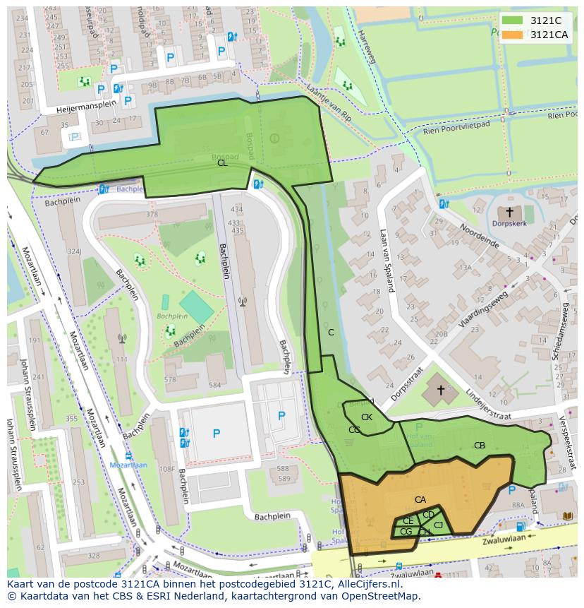 Afbeelding van het postcodegebied 3121 CA op de kaart.