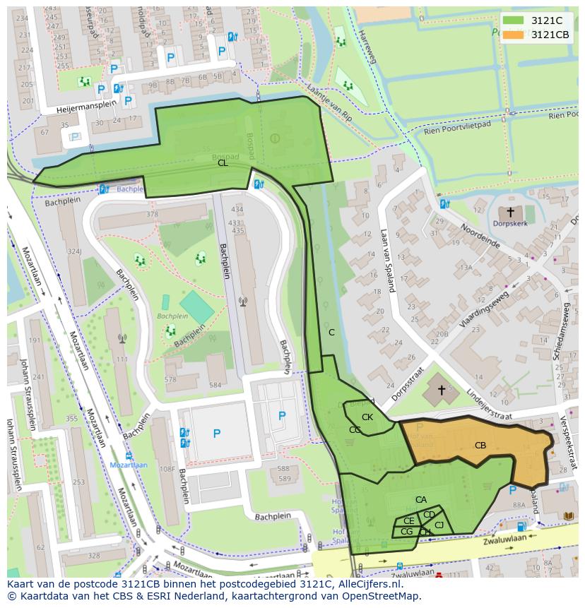 Afbeelding van het postcodegebied 3121 CB op de kaart.