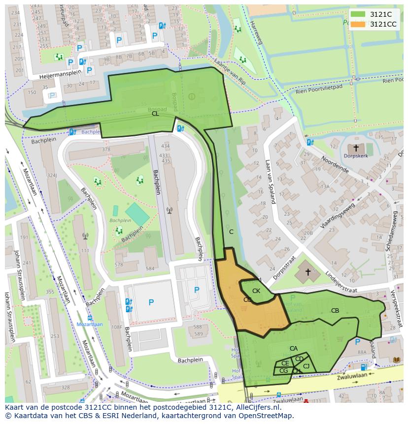Afbeelding van het postcodegebied 3121 CC op de kaart.