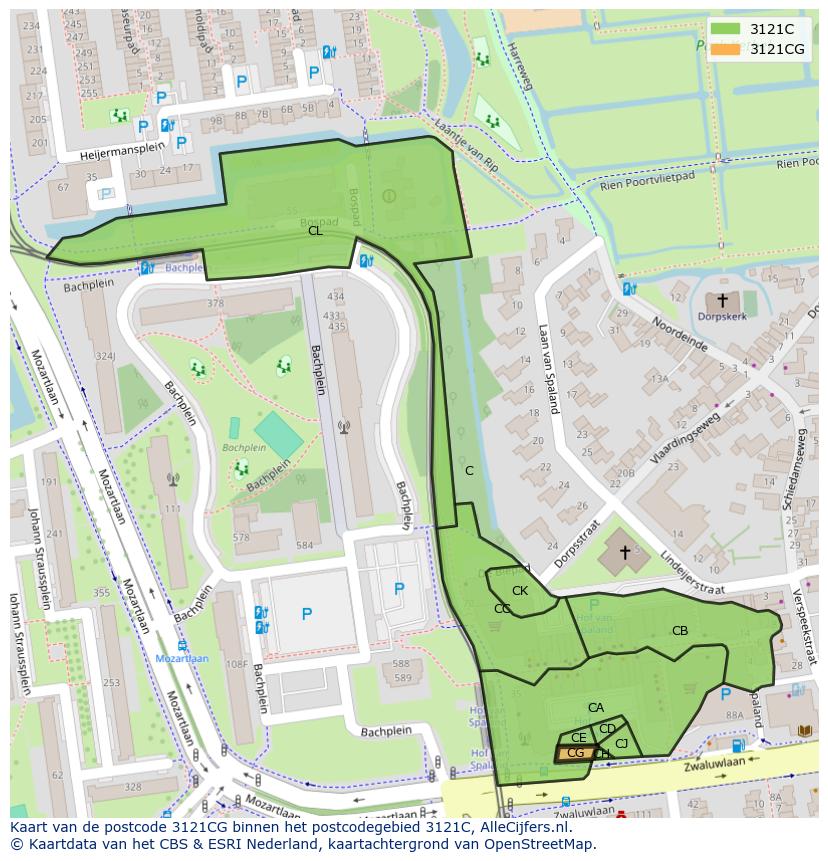 Afbeelding van het postcodegebied 3121 CG op de kaart.
