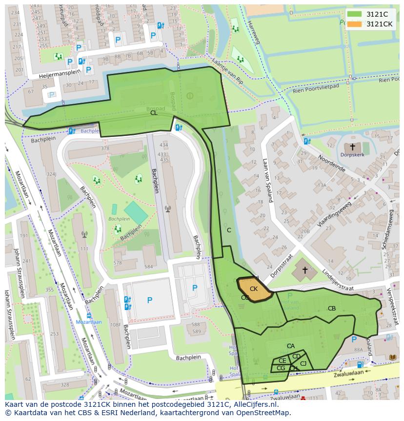 Afbeelding van het postcodegebied 3121 CK op de kaart.