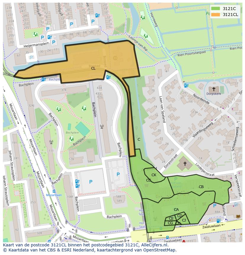 Afbeelding van het postcodegebied 3121 CL op de kaart.
