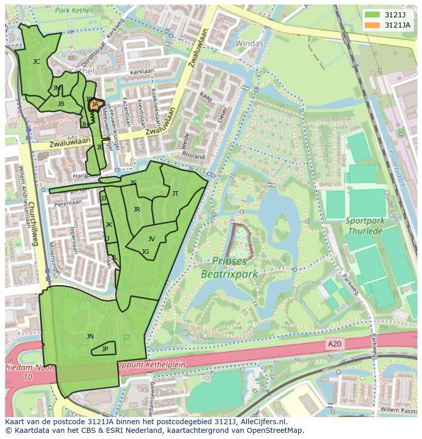 Afbeelding van het postcodegebied 3121 JA op de kaart.
