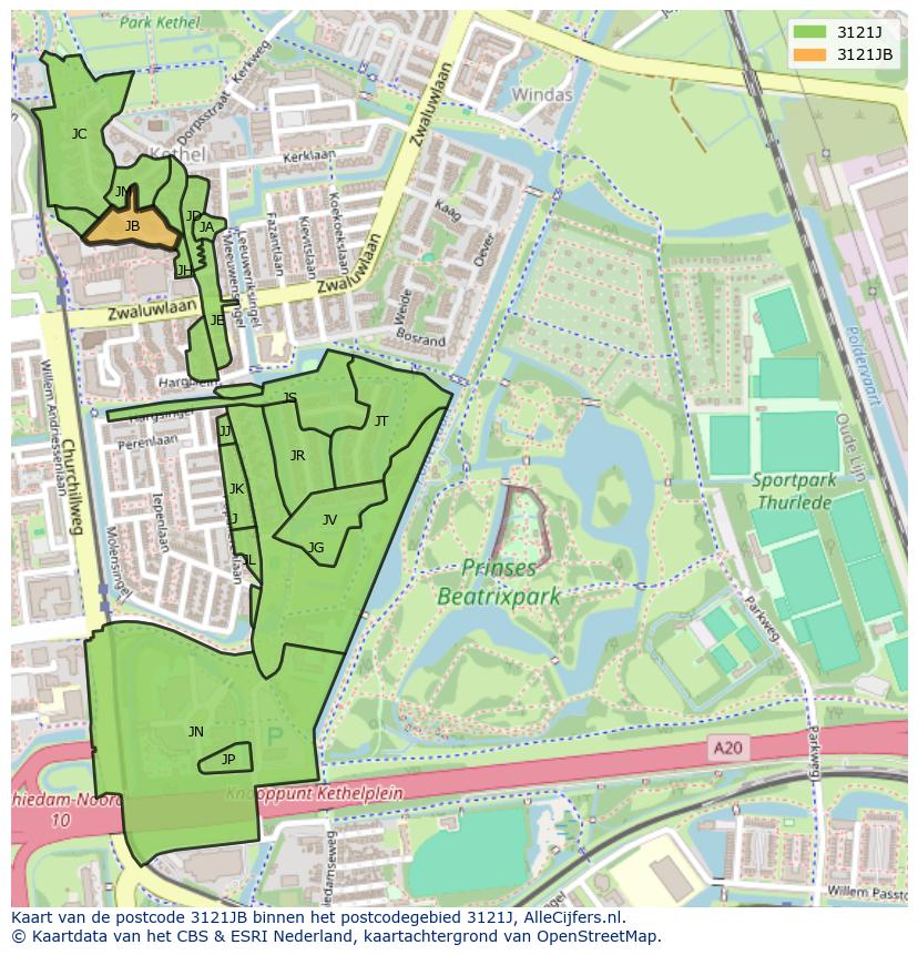 Afbeelding van het postcodegebied 3121 JB op de kaart.