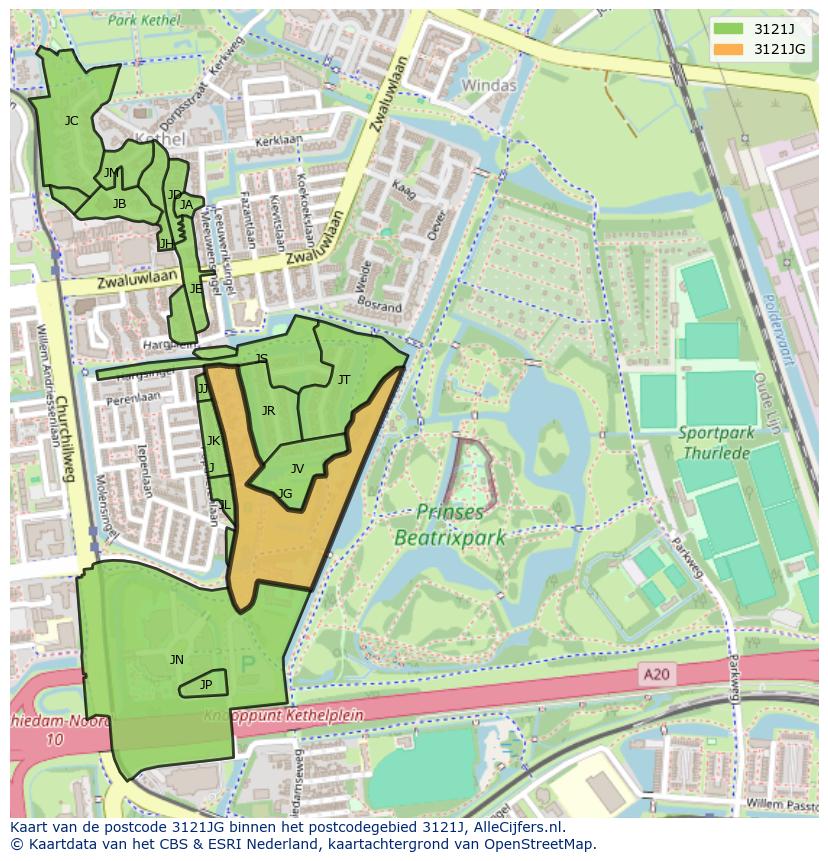 Afbeelding van het postcodegebied 3121 JG op de kaart.