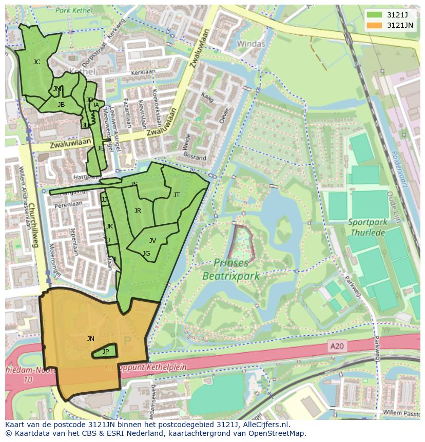 Afbeelding van het postcodegebied 3121 JN op de kaart.
