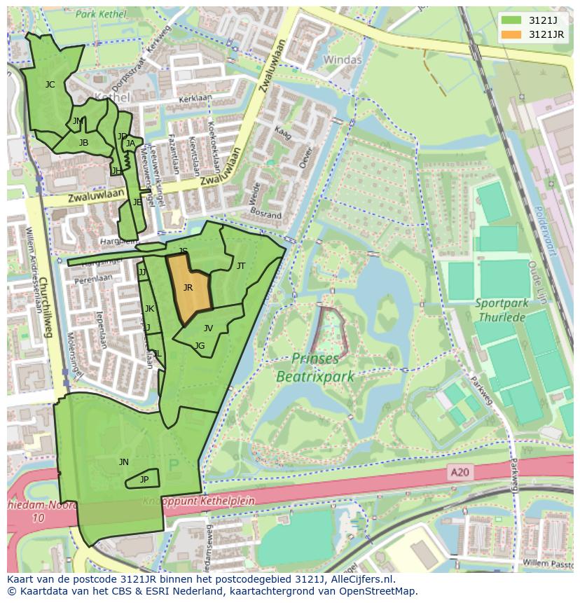 Afbeelding van het postcodegebied 3121 JR op de kaart.