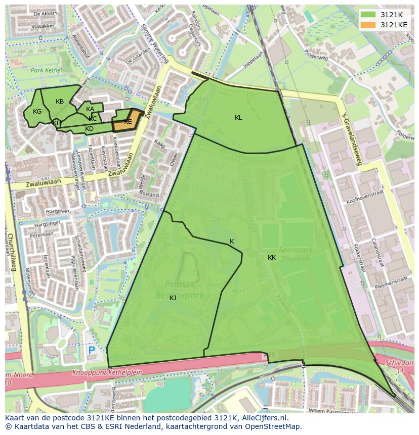 Afbeelding van het postcodegebied 3121 KE op de kaart.