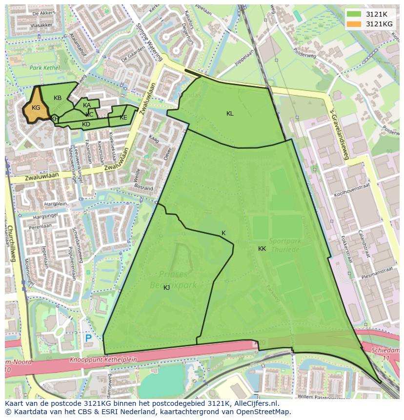 Afbeelding van het postcodegebied 3121 KG op de kaart.