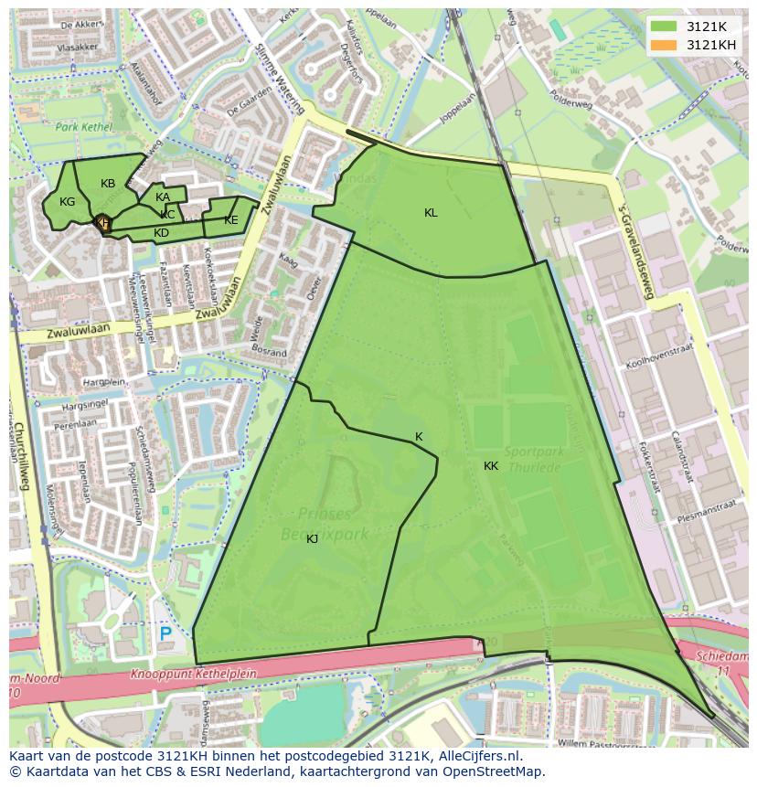 Afbeelding van het postcodegebied 3121 KH op de kaart.