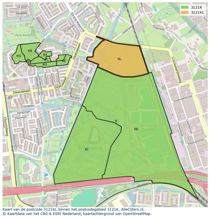 Afbeelding van het postcodegebied 3121 KL op de kaart.
