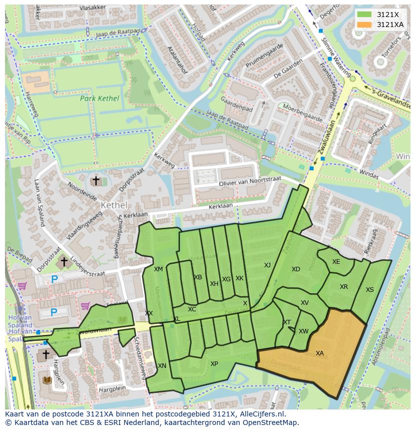 Afbeelding van het postcodegebied 3121 XA op de kaart.