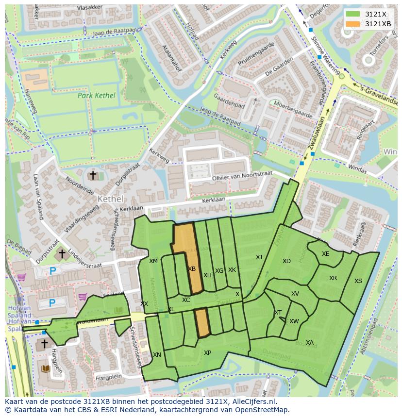Afbeelding van het postcodegebied 3121 XB op de kaart.