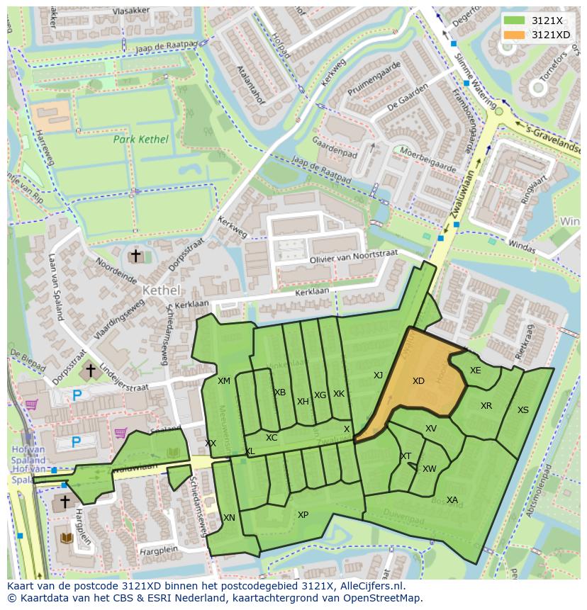 Afbeelding van het postcodegebied 3121 XD op de kaart.